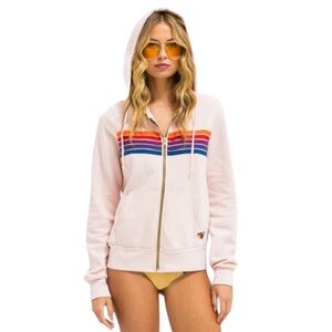 Aviator Nation 5 Stripe Relaxed Zip Hoodie